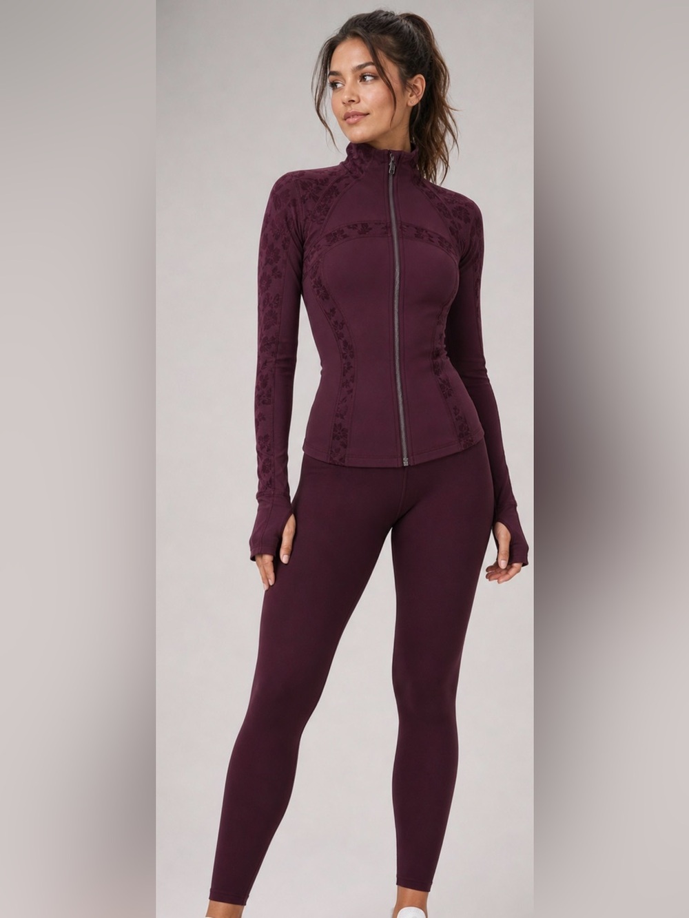 Lululemon Define Jacket Flocked Dark Adobe Burgundy Velvet Floral Sz 6 EUC - Picture 5 of 13